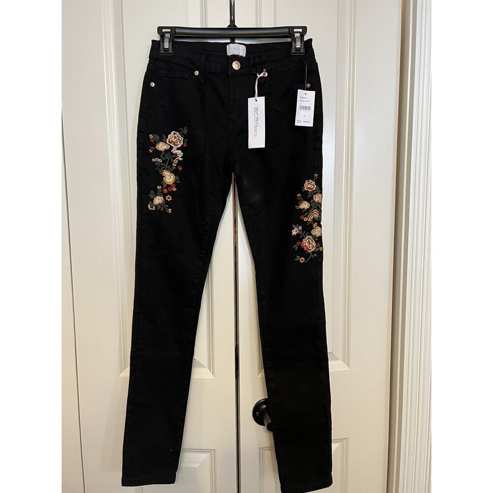 Denim Jeans, Junior Size 16, BCBGirls-- Black Jeans with Embroidery